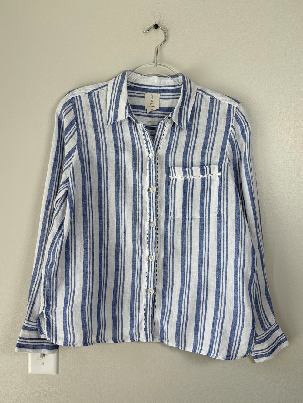 Joie Linen Blue and White Striped Button Up Shirt